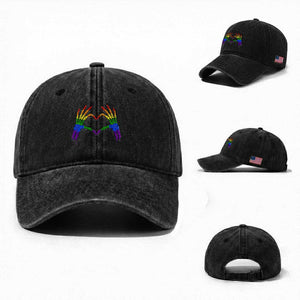 Rainbow Skeleton Heart Hands Washed Cotton Baseball Cap LGBTQ Pride Support Graphic TS12 Washed Cap Universal Fit Black Print Your Wear