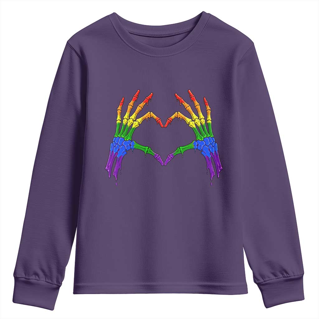 Rainbow Skeleton Heart Hands Youth Sweatshirt LGBTQ Pride Support Graphic TS12 Purple Print Your Wear
