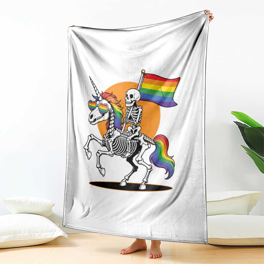Funny Skeleton Riding Unicorn LGBTQ Pride Throw Blanket Rainbow Fantasy Graphic TS12 Print Your Wear