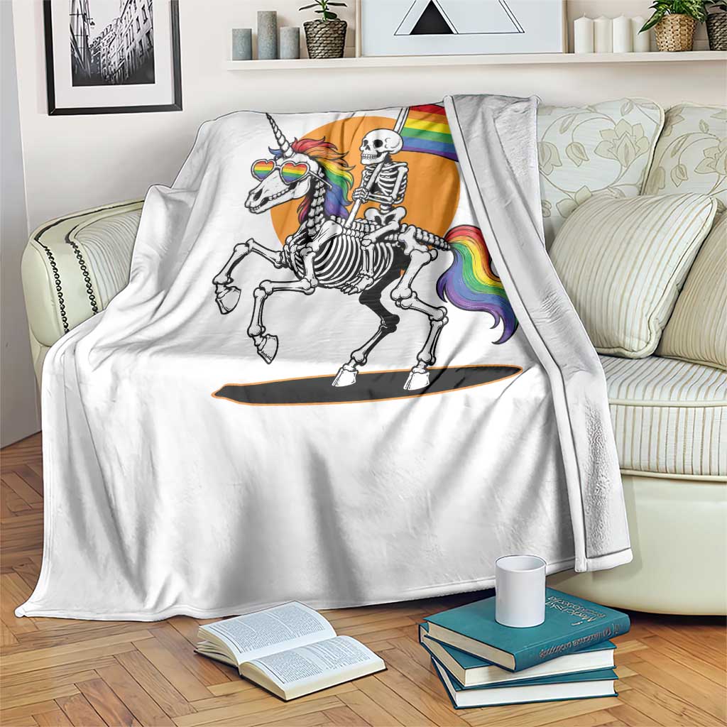 Funny Skeleton Riding Unicorn LGBTQ Pride Throw Blanket Rainbow Fantasy Graphic TS12 Print Your Wear
