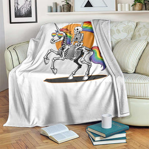 Funny Skeleton Riding Unicorn LGBTQ Pride Throw Blanket Rainbow Fantasy Graphic TS12 Print Your Wear