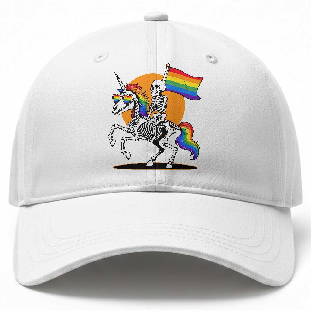 Funny Skeleton Riding Unicorn LGBTQ Pride Baseball Cap Rainbow Fantasy Graphic TS12 Print Your Wear