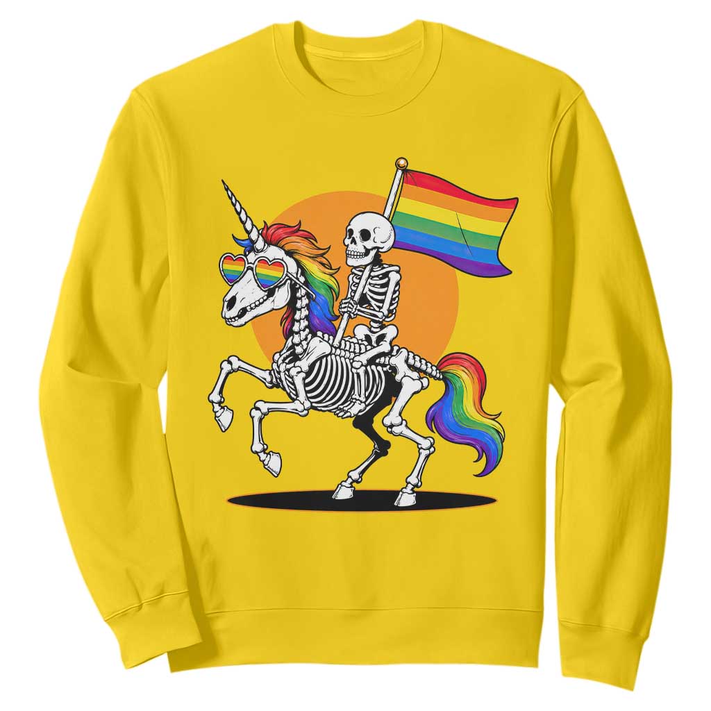 Funny Skeleton Riding Unicorn LGBTQ Pride Sweatshirt Rainbow Fantasy Graphic TS12 Daisy Print Your Wear