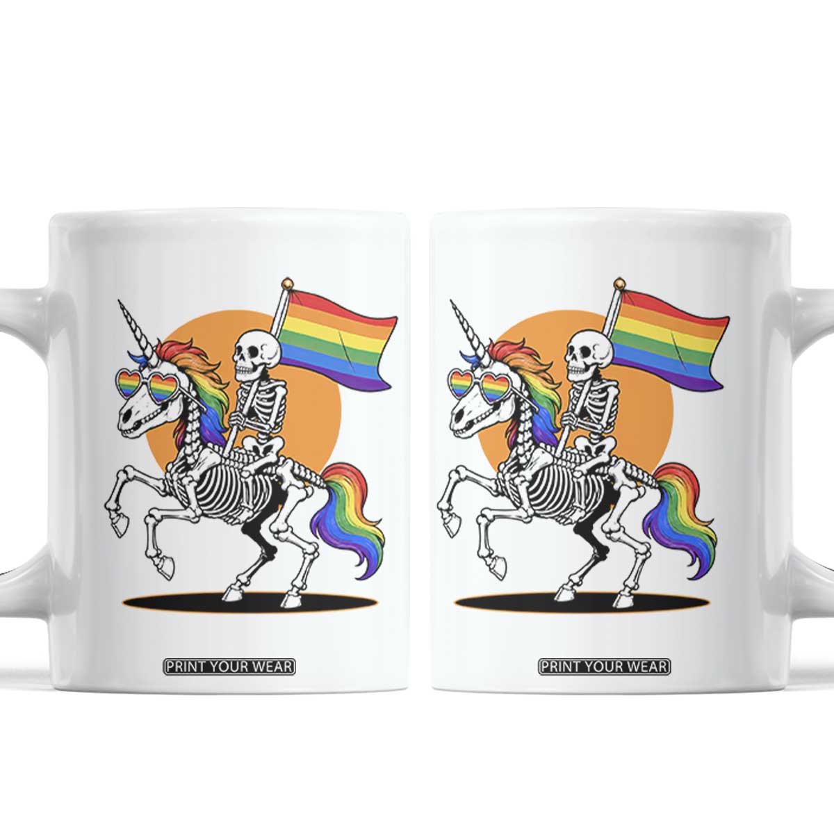 Funny Skeleton Riding Unicorn LGBTQ Pride Coffee Mug Rainbow Fantasy Graphic TS12 White Print Your Wear