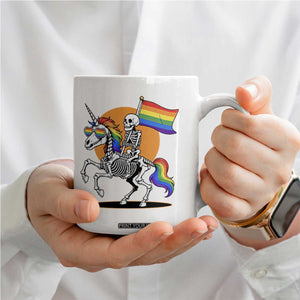 Funny Skeleton Riding Unicorn LGBTQ Pride Coffee Mug Rainbow Fantasy Graphic TS12 Print Your Wear
