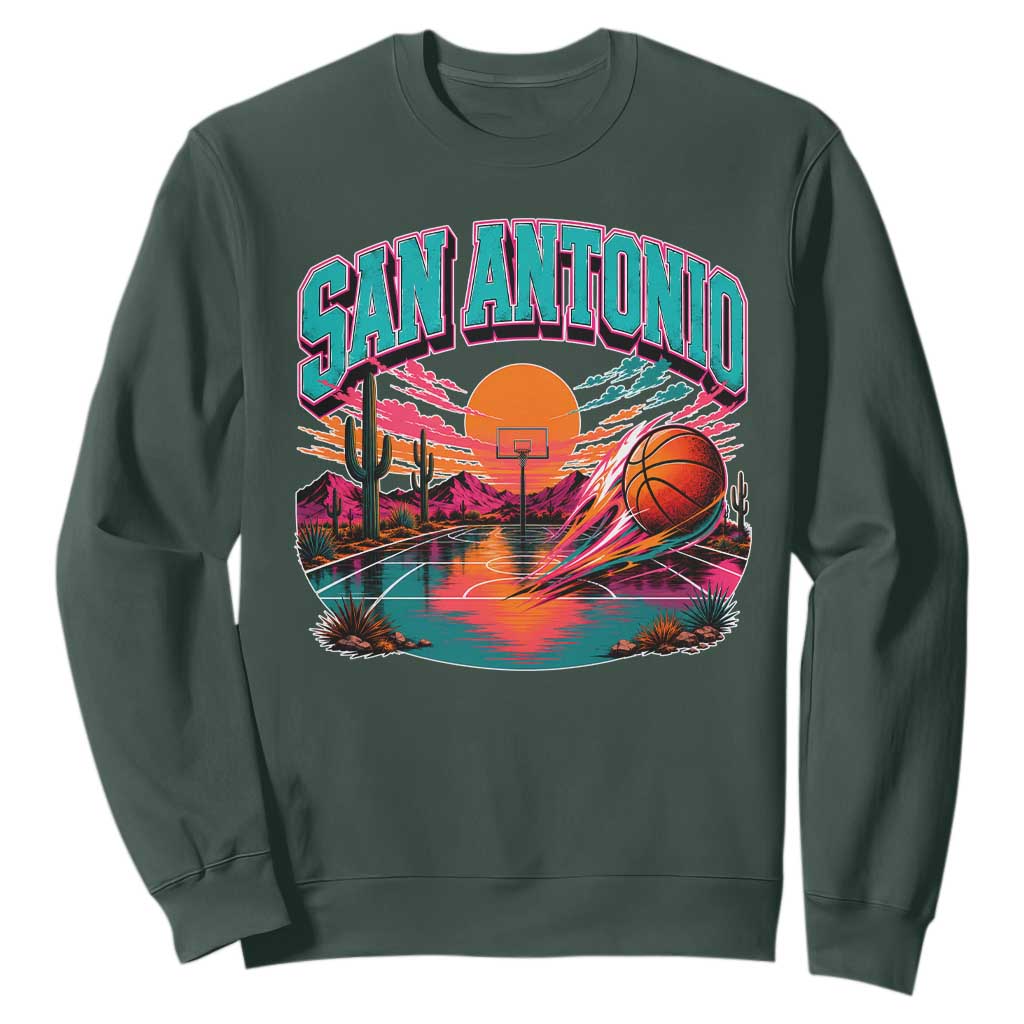 Game Day San Antonio Pride Sweatshirt Retro Western Pink Neon TS12 Dark Forest Green Print Your Wear