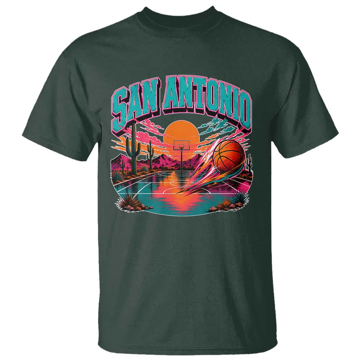 Game Day San Antonio Pride T Shirt Retro Western Pink Neon TS12 Dark Forest Green Print Your Wear