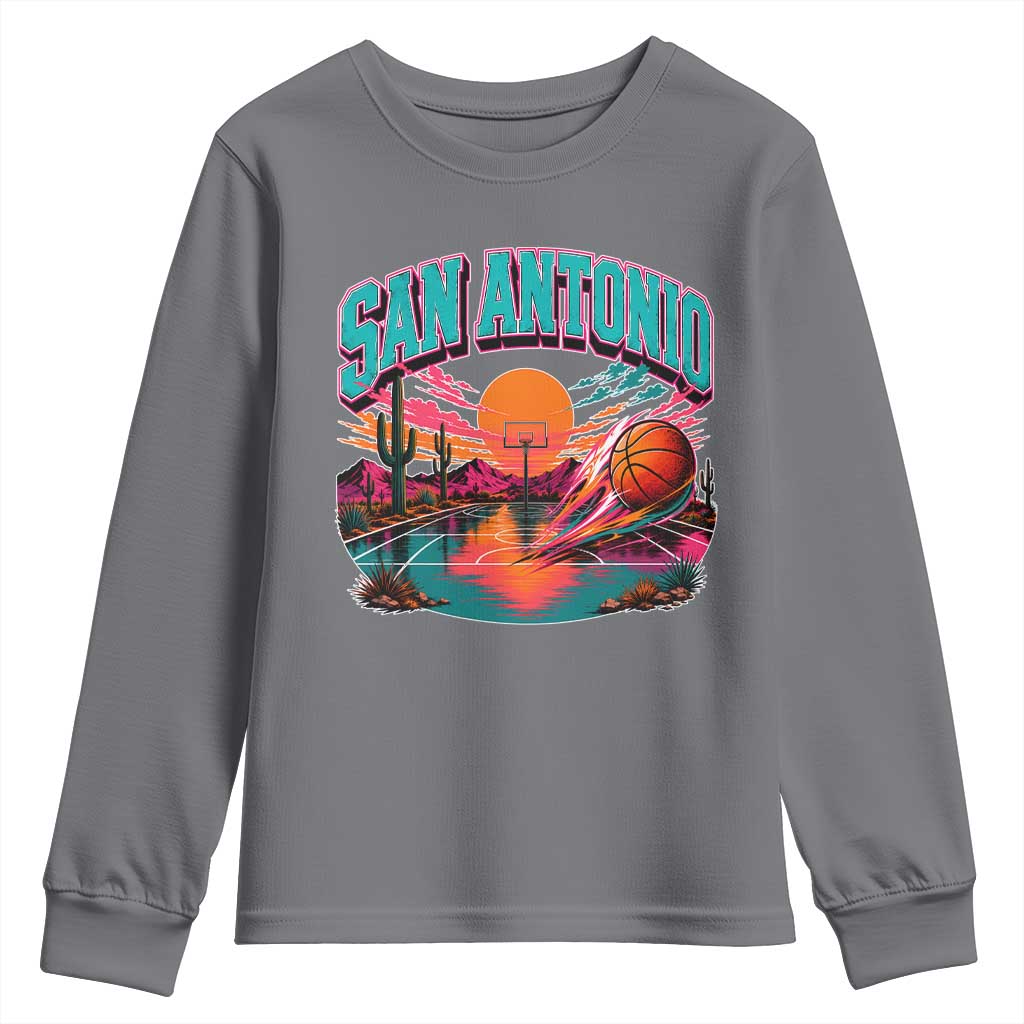 Game Day San Antonio Pride Youth Sweatshirt Retro Western Pink Neon TS12 Charcoal Print Your Wear