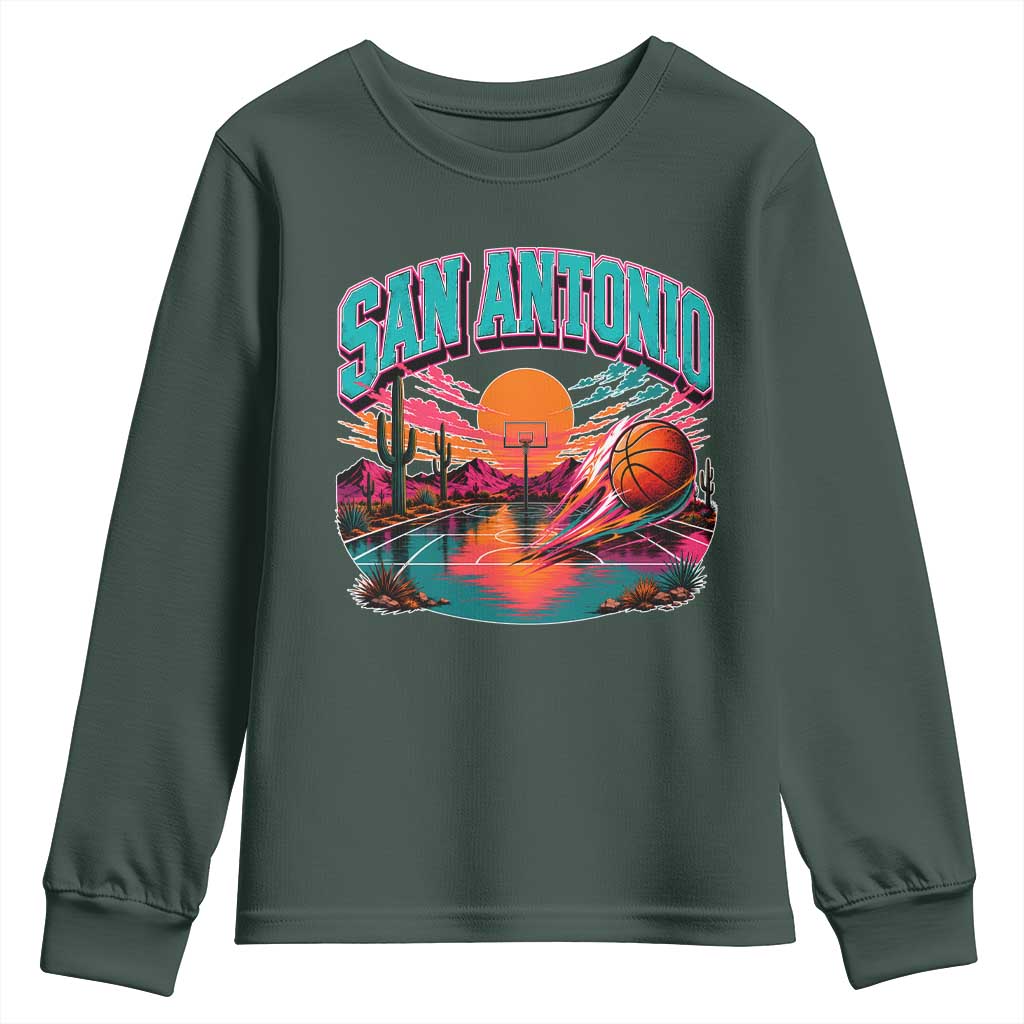Game Day San Antonio Pride Youth Sweatshirt Retro Western Pink Neon TS12 Dark Forest Green Print Your Wear