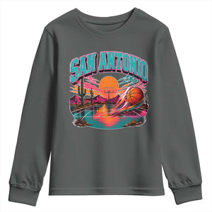Game Day San Antonio Pride Youth Sweatshirt Retro Western Pink Neon TS12 Dark Heather Print Your Wear