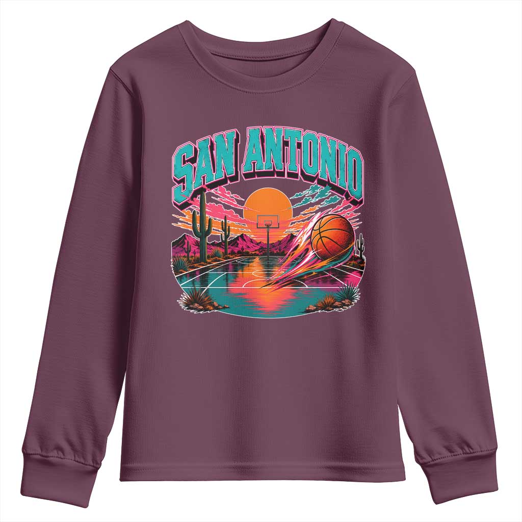 Game Day San Antonio Pride Youth Sweatshirt Retro Western Pink Neon TS12 Maroon Print Your Wear