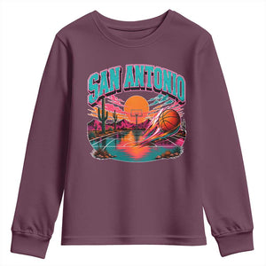 Game Day San Antonio Pride Youth Sweatshirt Retro Western Pink Neon TS12 Maroon Print Your Wear