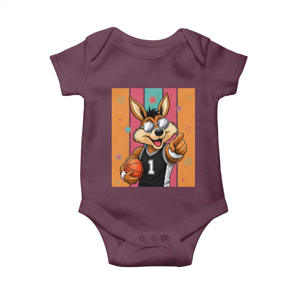 Funny Coyote Playing Basketball Baby Onesie Hoops Fan Gift TS12 Maroon Print Your Wear