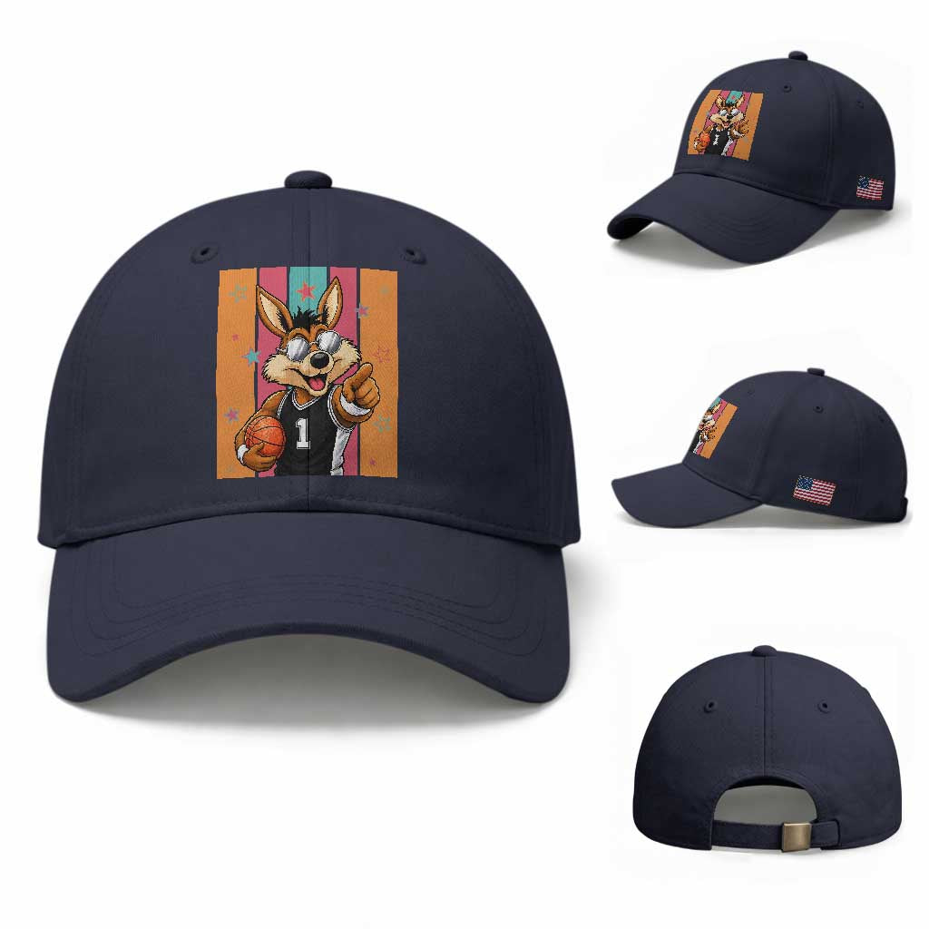 Funny Coyote Playing Basketball Baseball Cap Hoops Fan Gift TS12 Baseball Cap Universal Fit Navy Print Your Wear