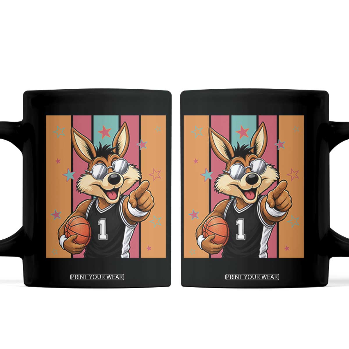 Funny Coyote Playing Basketball Coffee Mug Hoops Fan Gift TS12 Black Print Your Wear