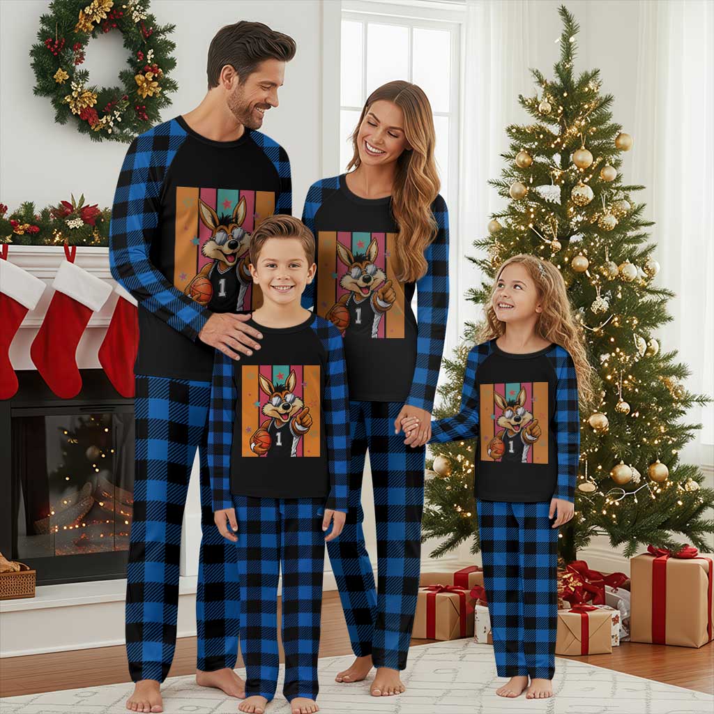 Funny Coyote Playing Basketball Plaid Pajama Set Hoops Fan Gift TS12 Blue Plaid Print Your Wear