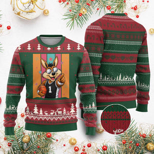 Funny Coyote Playing Basketball Ugly Christmas Sweater Hoops Fan Gift TS12 Red Green Print Your Wear
