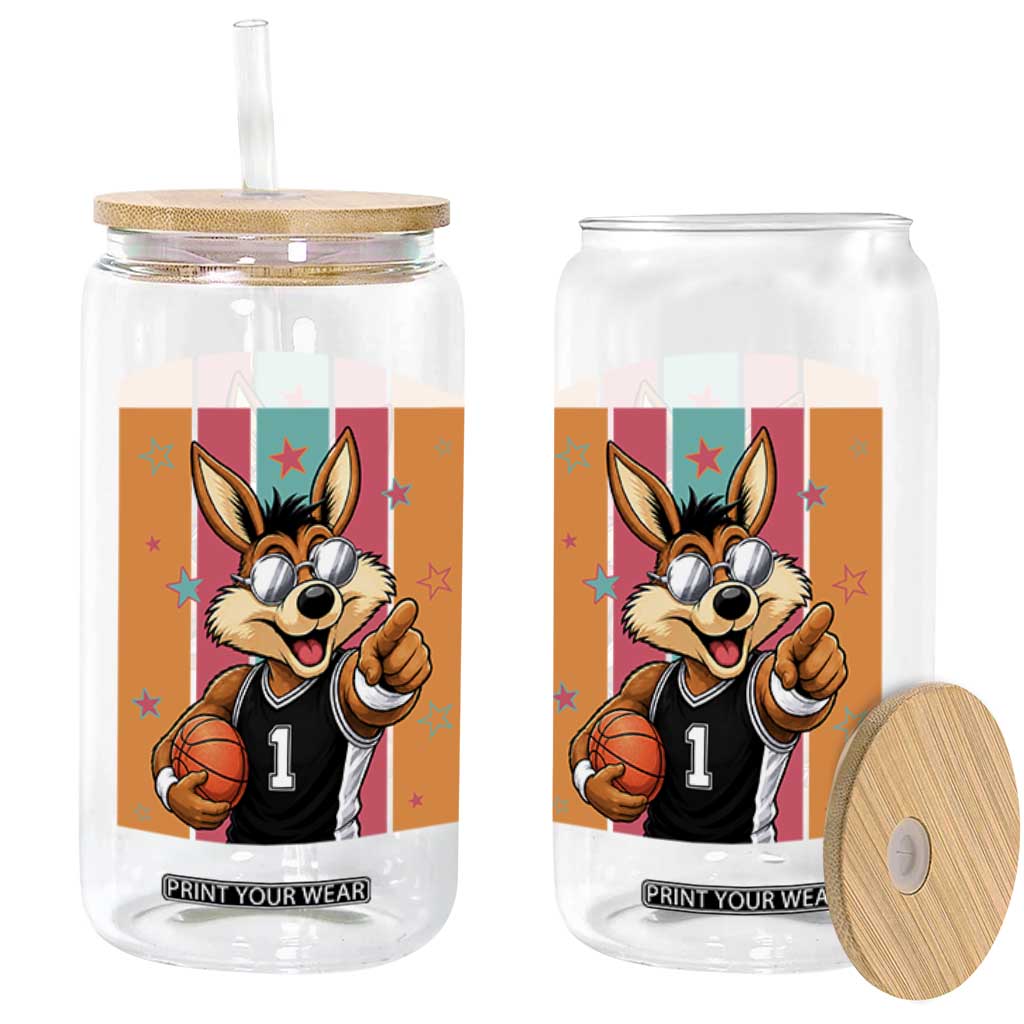 Funny Coyote Playing Basketball Glass Can Hoops Fan Gift TS12 Print Your Wear