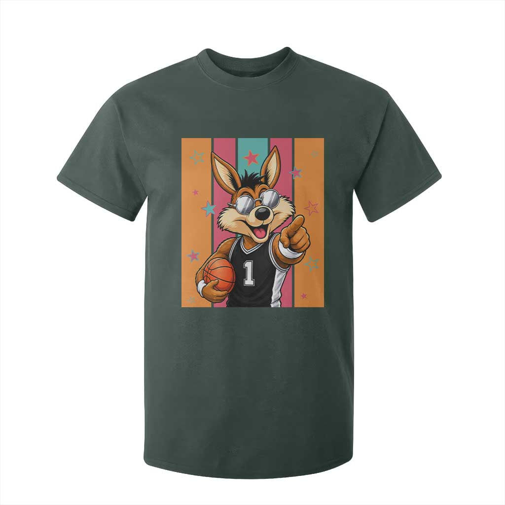 Funny Coyote Playing Basketball T Shirt For Kid Hoops Fan Gift TS12 Dark Forest Green Print Your Wear