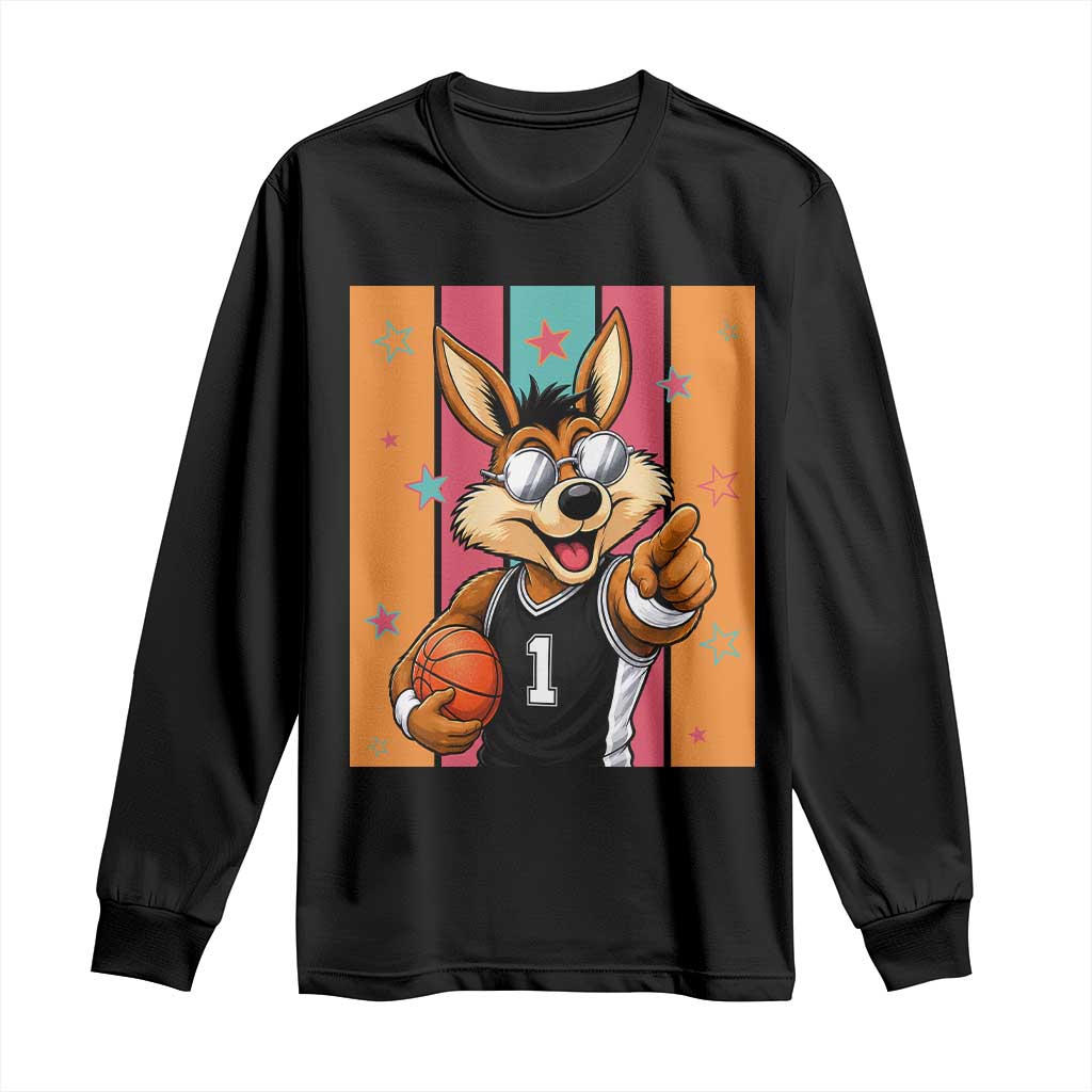 Funny Coyote Playing Basketball Long Sleeve Shirt Hoops Fan Gift TS12 Black Print Your Wear