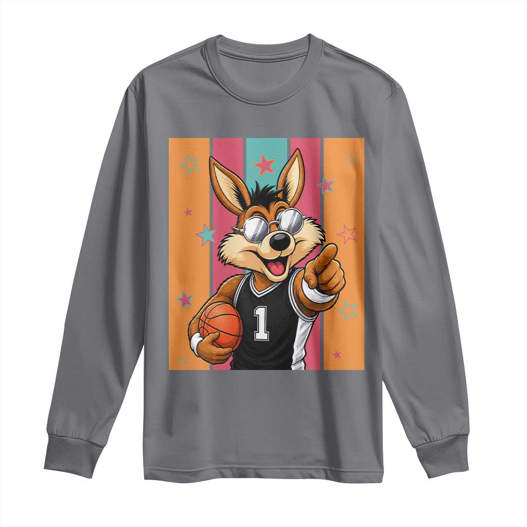 Funny Coyote Playing Basketball Long Sleeve Shirt Hoops Fan Gift TS12 Charcoal Print Your Wear