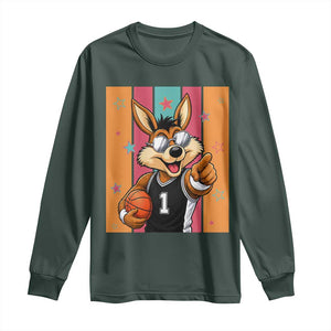 Funny Coyote Playing Basketball Long Sleeve Shirt Hoops Fan Gift TS12 Dark Forest Green Print Your Wear
