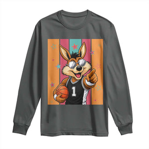 Funny Coyote Playing Basketball Long Sleeve Shirt Hoops Fan Gift TS12 Dark Heather Print Your Wear