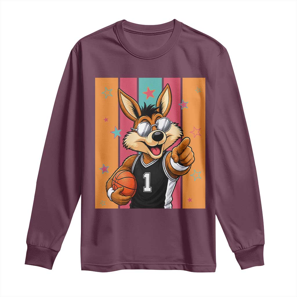 Funny Coyote Playing Basketball Long Sleeve Shirt Hoops Fan Gift TS12 Maroon Print Your Wear