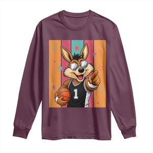 Funny Coyote Playing Basketball Long Sleeve Shirt Hoops Fan Gift TS12 Maroon Print Your Wear