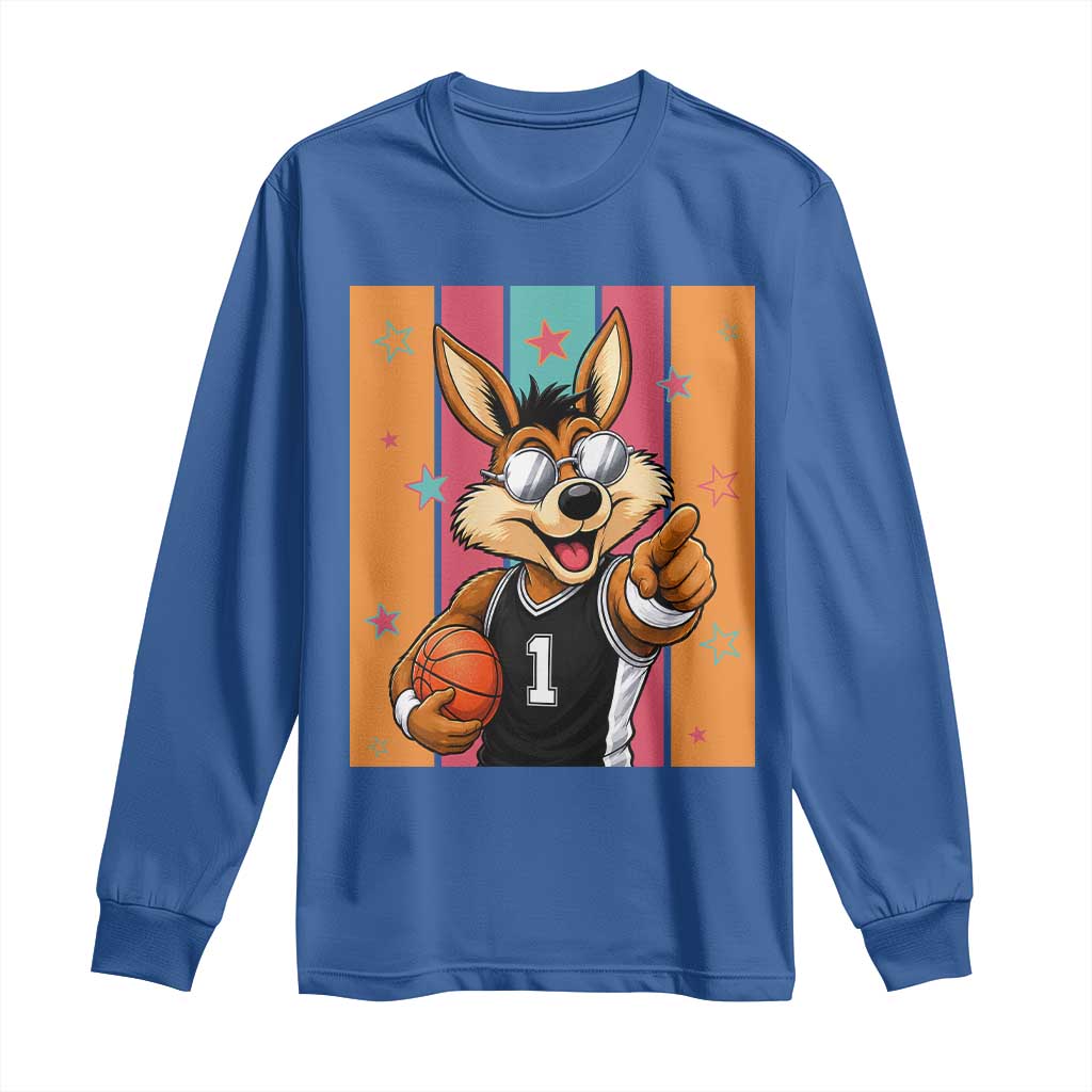Funny Coyote Playing Basketball Long Sleeve Shirt Hoops Fan Gift TS12 Royal Blue Print Your Wear