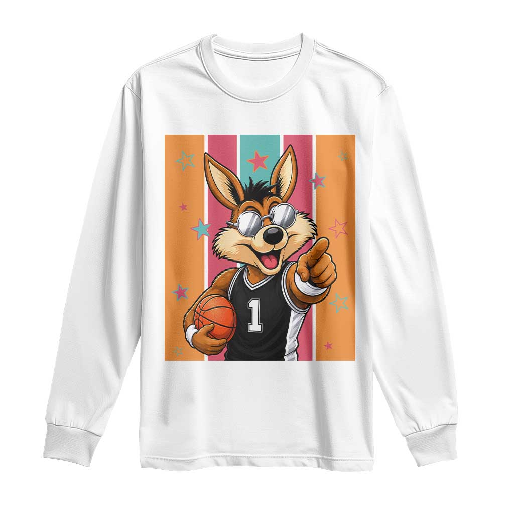 Funny Coyote Playing Basketball Long Sleeve Shirt Hoops Fan Gift TS12 White Print Your Wear