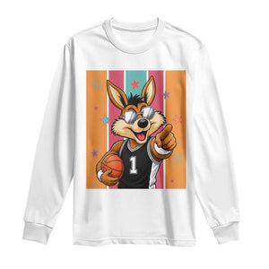 Funny Coyote Playing Basketball Long Sleeve Shirt Hoops Fan Gift TS12 White Print Your Wear