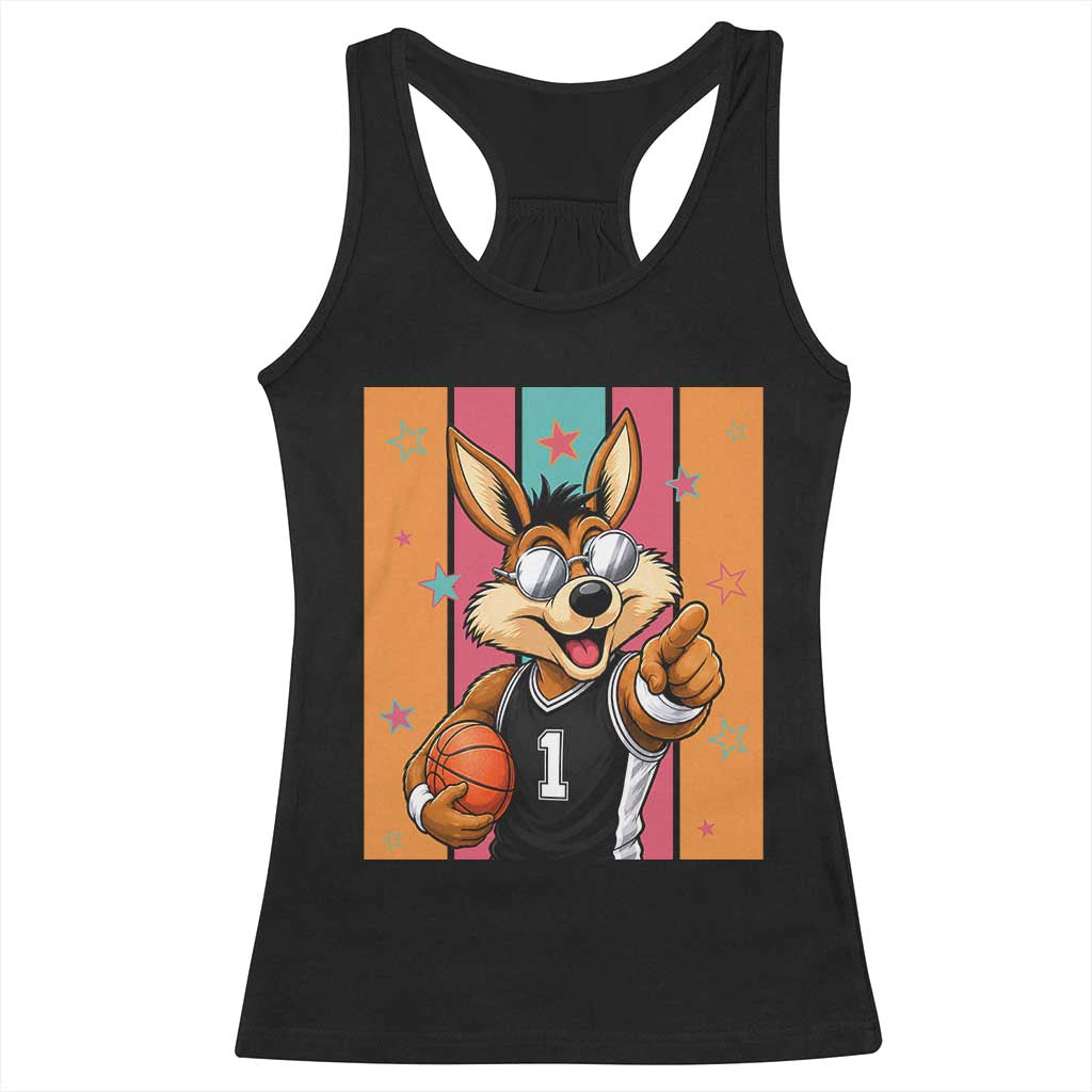 Funny Coyote Playing Basketball Racerback Tank Top Hoops Fan Gift TS12 Black Print Your Wear