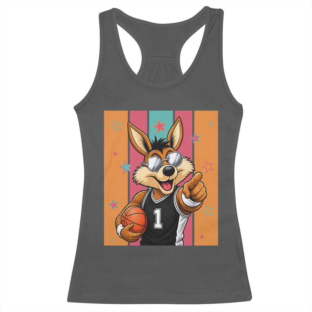 Funny Coyote Playing Basketball Racerback Tank Top Hoops Fan Gift TS12 Dark Heather Print Your Wear