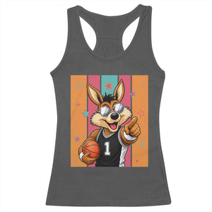 Funny Coyote Playing Basketball Racerback Tank Top Hoops Fan Gift TS12 Dark Heather Print Your Wear