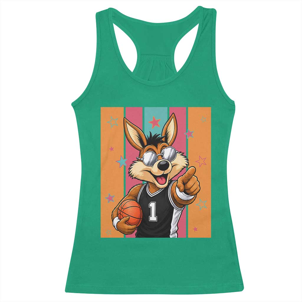 Funny Coyote Playing Basketball Racerback Tank Top Hoops Fan Gift TS12 Irish Green Print Your Wear