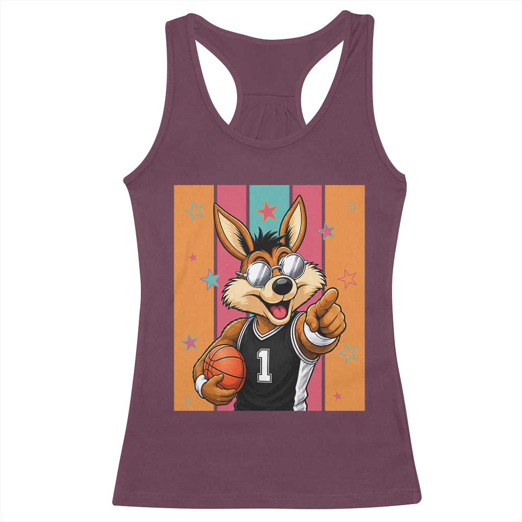 Funny Coyote Playing Basketball Racerback Tank Top Hoops Fan Gift TS12 Maroon Print Your Wear