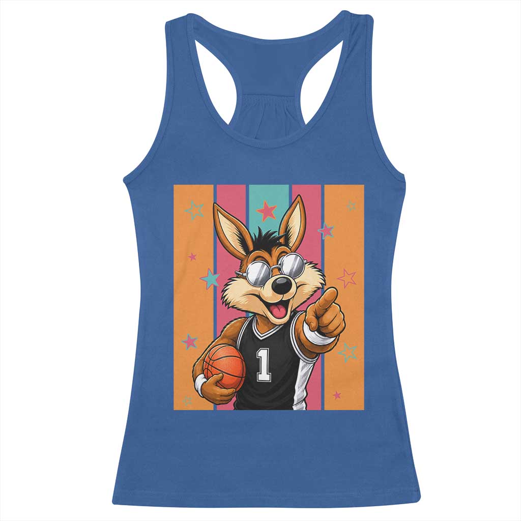 Funny Coyote Playing Basketball Racerback Tank Top Hoops Fan Gift TS12 Royal Blue Print Your Wear