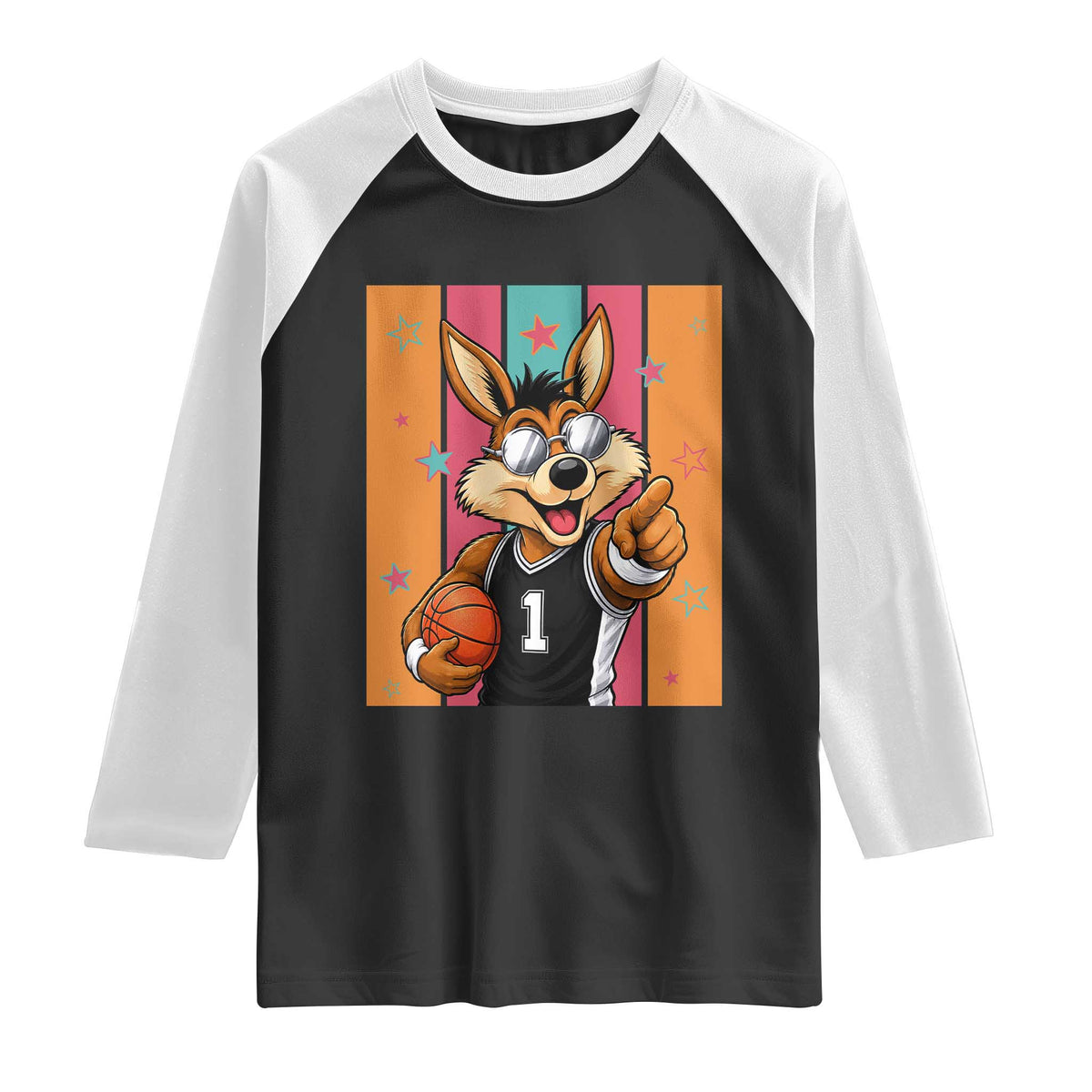 Funny Coyote Playing Basketball Raglan Shirt Hoops Fan Gift TS12 Black White Print Your Wear
