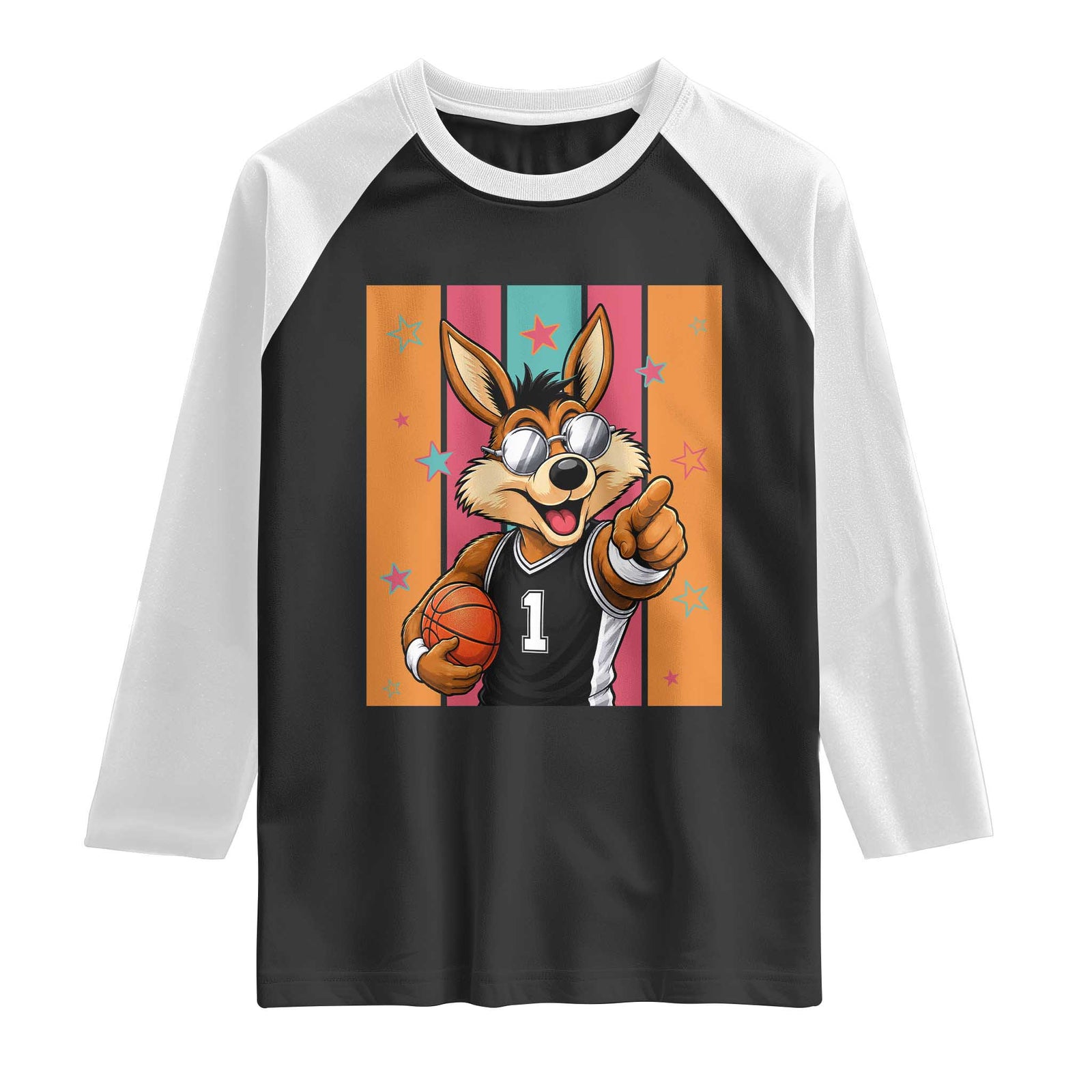 Funny Coyote Playing Basketball Raglan Shirt Hoops Fan Gift TS12 Black White Print Your Wear