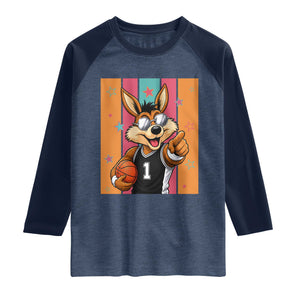 Funny Coyote Playing Basketball Raglan Shirt Hoops Fan Gift TS12 Heather Denim Navy Print Your Wear