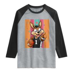 Funny Coyote Playing Basketball Raglan Shirt Hoops Fan Gift TS12 Heather Gray Black Print Your Wear