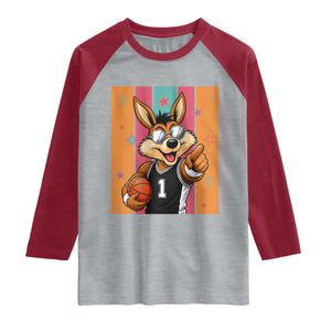 Funny Coyote Playing Basketball Raglan Shirt Hoops Fan Gift TS12 Heather Gray Heather Red Print Your Wear