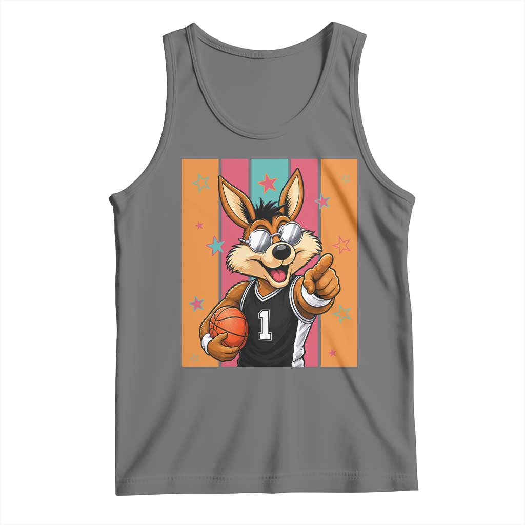 Funny Coyote Playing Basketball Tank Top Hoops Fan Gift TS12 Black Heather Print Your Wear
