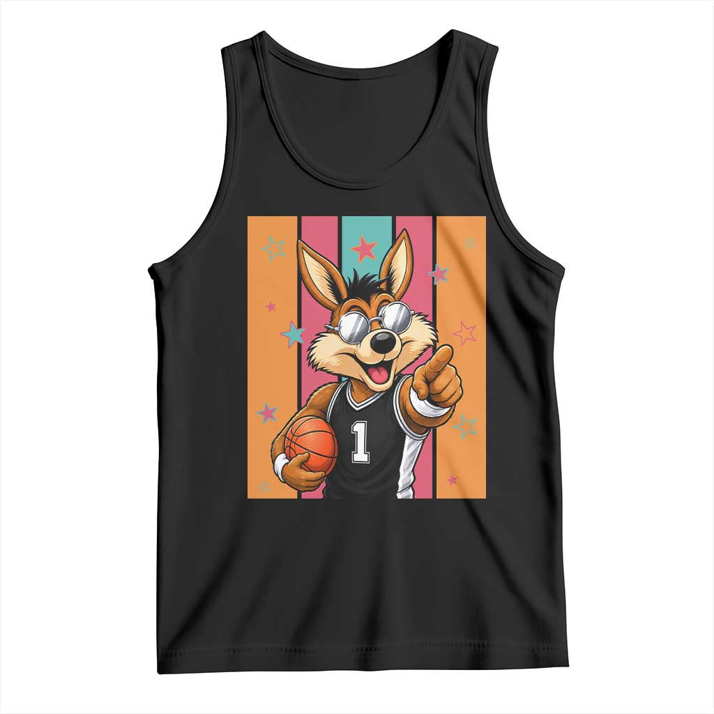 Funny Coyote Playing Basketball Tank Top Hoops Fan Gift TS12 Black Print Your Wear