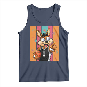 Funny Coyote Playing Basketball Tank Top Hoops Fan Gift TS12 Navy Print Your Wear