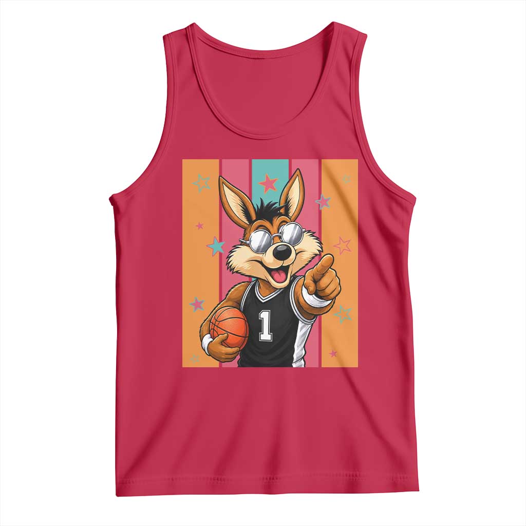 Funny Coyote Playing Basketball Tank Top Hoops Fan Gift TS12 Red Print Your Wear
