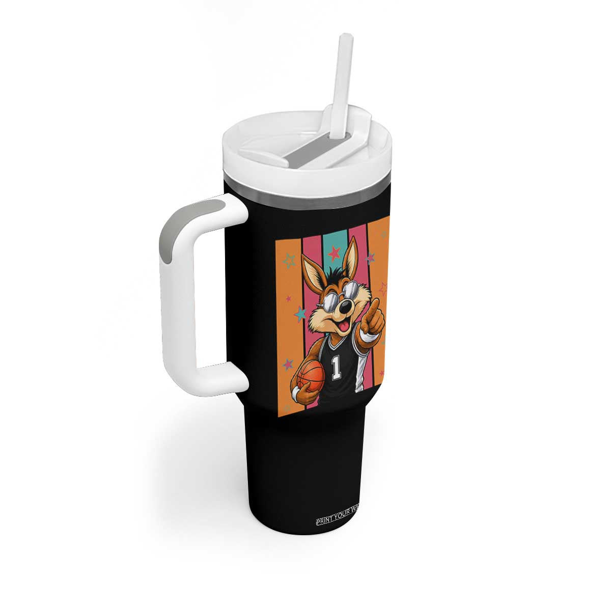 Funny Coyote Playing Basketball Tumbler With Handle Hoops Fan Gift TS12 Print Your Wear