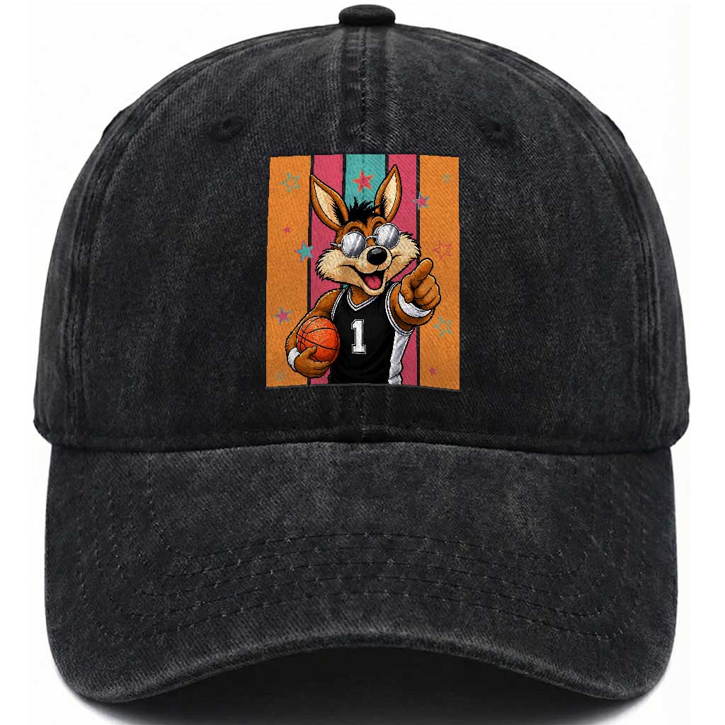 Funny Coyote Playing Basketball Washed Cotton Baseball Cap Hoops Fan Gift TS12 Print Your Wear