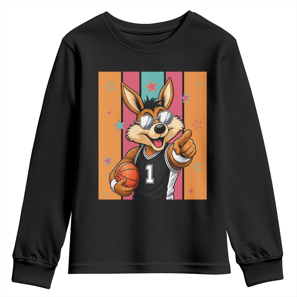 Funny Coyote Playing Basketball Youth Sweatshirt Hoops Fan Gift TS12 Black Print Your Wear